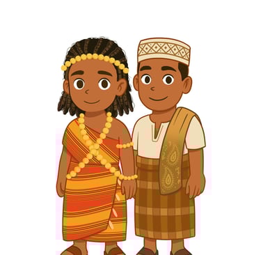 a man and woman in traditional clothing, with the words lulili i love