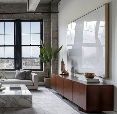 a living room with a couch and a table