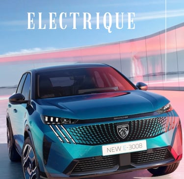 a blue electric peugeot e 3008 car with the words electric
