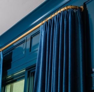 Custom French Pleated Drapery On French Return Rod Kasmir Fabric