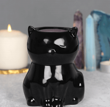 Brûleur noir en céramique finition brillante en forme de chat noir
