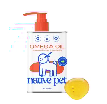 Native Pet Omega Oil bottle with pump for dog skin and coat health.