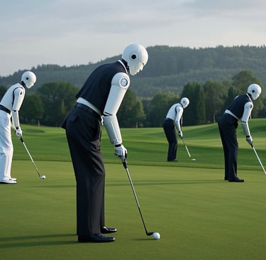 several ai robots golfing 