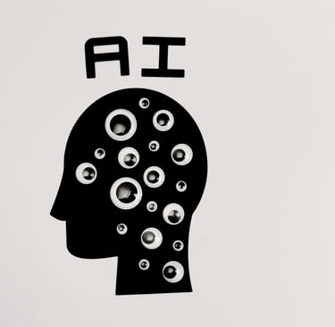 Graphic of human head with dot eyes, symbolizing ethical AI considerations in machine learning