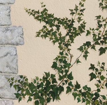 Lierre et pierres peints en trompe-l'oeil sur une façade