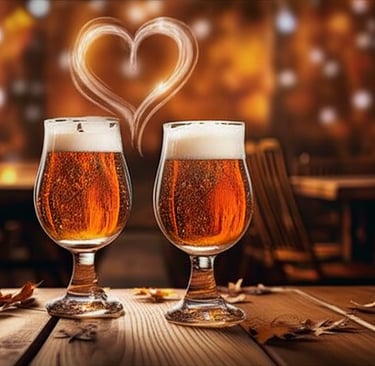 Two glasses of beer with a misty floating heart