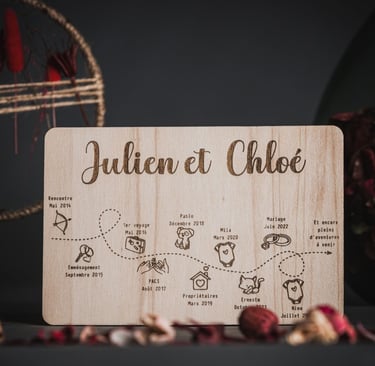 a wooden plaque with a story life. Plaque en bois d'histoire de vie. Cadeau de mariage 