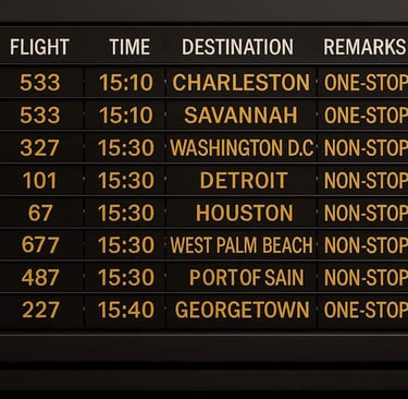 yellow and white old airport departure board on black background