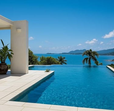 Infinity-edge luxury pool overlooking the ocean, reflecting high-end pool care and premium service.