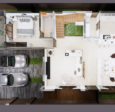 South facing Fortune Hestia villa rooftop plan with open terrace and pergola seating design