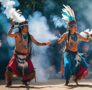 a group of people in native American Indian headdresses