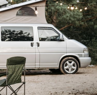 Campervan on campsite living vanlife