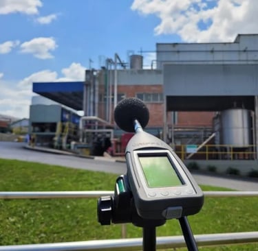 a microphone and a microphone in front of a building