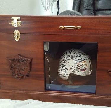 Custom Hand Crafted Mahogany Display chest with  a see through lid view for valor display