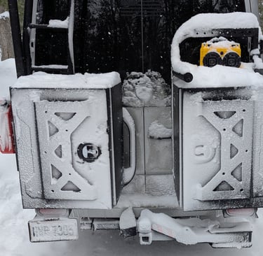 awesome chillantix boombox on a campervan box in the snow
