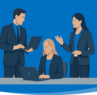 Un equipo de trabajo analizando información y tomando decisiones