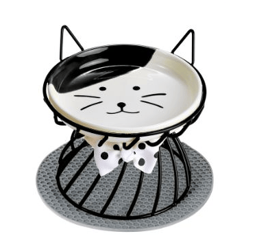 Elevated ceramic cat bowl with non-slip metal stand, food-safe and non-toxic