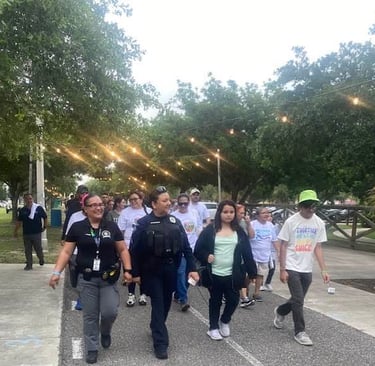 a group of people marching