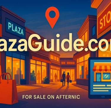 a person holding a phone with the words plazaguide.com domain for sale