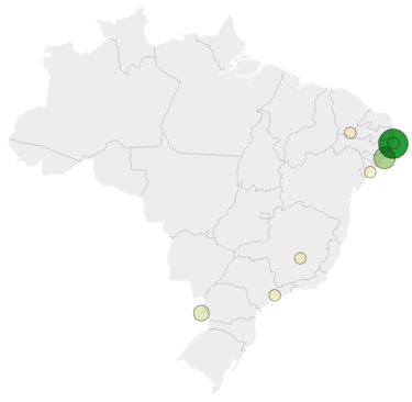 a map of brazil with a green dot on the map