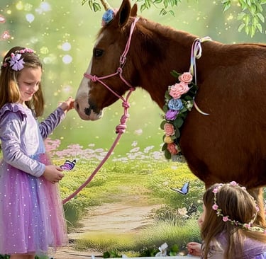 Sisters enjoying the magic of a unicorn photo session