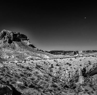 Half-moon rising above the dramatic entrance of Santa Elena Canyon in Big Bend National Park
