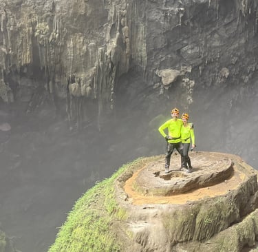 Nick and Tracey Billington on top of the wedding cake, hang son doong cave, Vietnam