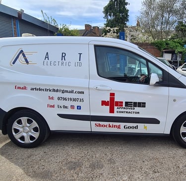 a van with a signs on it 
