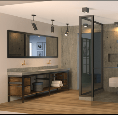 Bathroom interior, industrial bathroom design, rendering