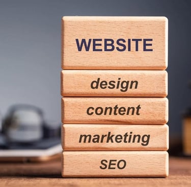 Wooden SEO and Marketing blocks.