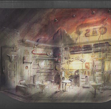 Set Design rendering for The Petrified Forest