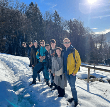Group of people hiking in winter