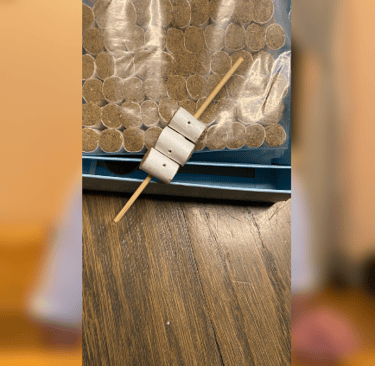 wooden skewer with moxa rolls threaded on it. this is needle moxa - aka "kyutoshin" in japanese