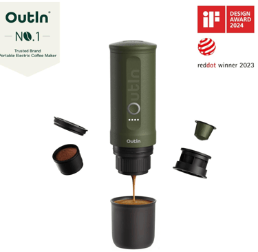 a coffee maker with a cup of coffee