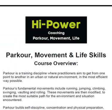 a parkour movement document contains course information