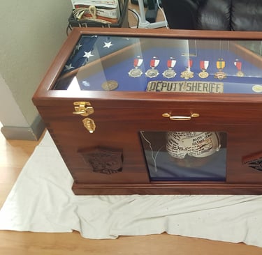 Custom Hand Crafted Mahogany Display chest with  a see through lid view for valor display