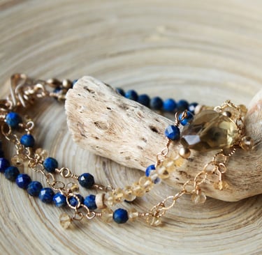 Gold filled multi strands bracelet with gemstones