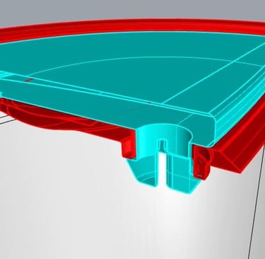 Solid model illustrating lid locking and sealing mechanism, designed by Koorosh Shojaei