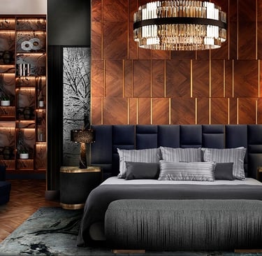 a bedroom with a bed and a couch