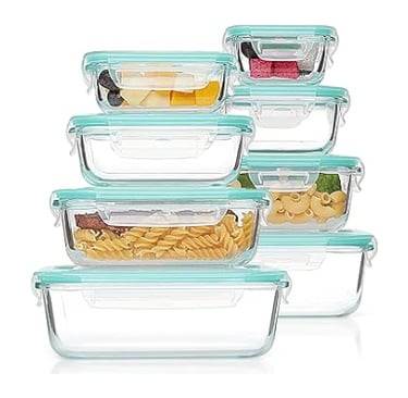 Vtopmart 8-pack borosilicate glass meal prep containers with airtight snap-locking lids.
