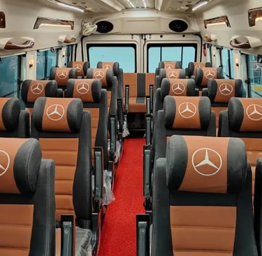 20 seater tempo traveller interior for rent in Delhi suitable for corporate and outstation trips