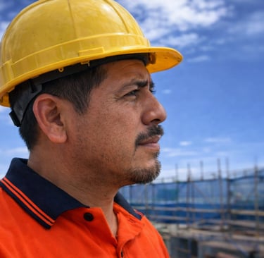 a man in a hard hat and a yellow hard hat