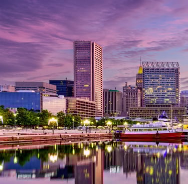 Baltimore, Maryland, USA skyline at the Inner Harbor.