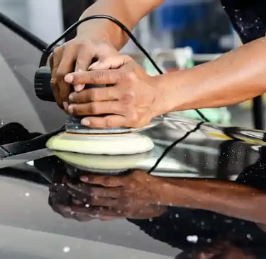San Antonio paint correction done right on the hood of a black car