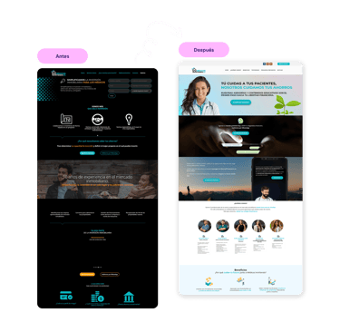 proceso comparativo del copywriting antes y después del sitio web de Médicos Invirtiendo