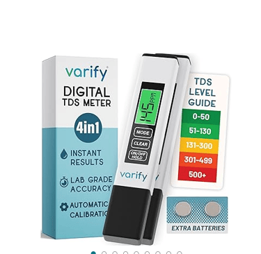 Varify digital TDS water tester for monitoring filter performance.