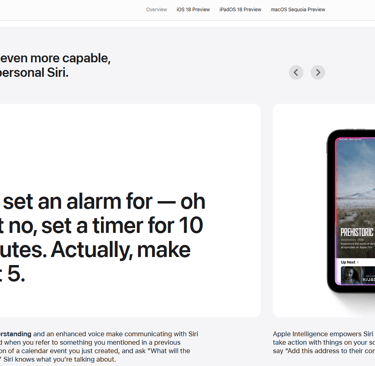 a image of Apple's website page promoting the new AI features