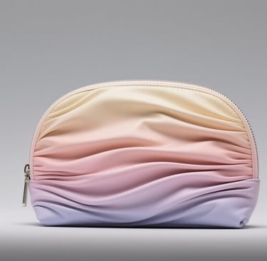 Sculptural ruched pouch with a seamless color gradient, a King Fly custom design.