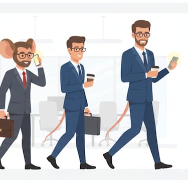 Evolution of mouse to human businessman, illustrating 'From Rat to Human' social theory