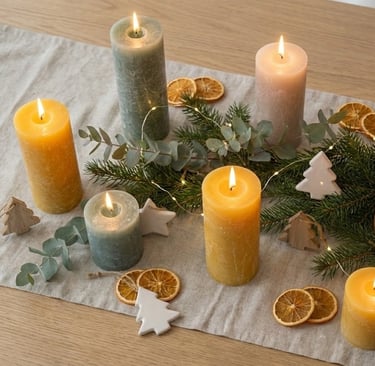 biologische kaarsen set op een tafel